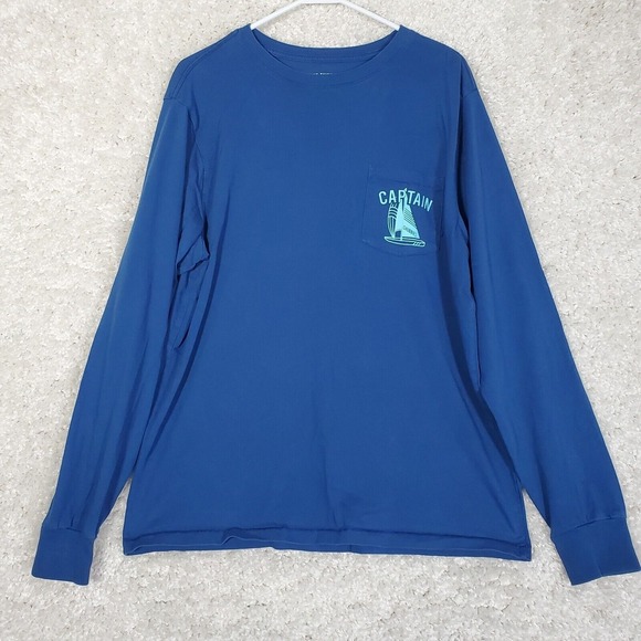 Chubbies Mens Graphic Long Sleeve Shirt Large Blue Skipper Dave Boating Casual - Picture 2 of 10